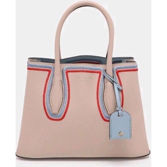kate spade Handbags - Kate Spade Beige Leather Small Eva Embroidered Tote Purse Whimsical Chic Preppy